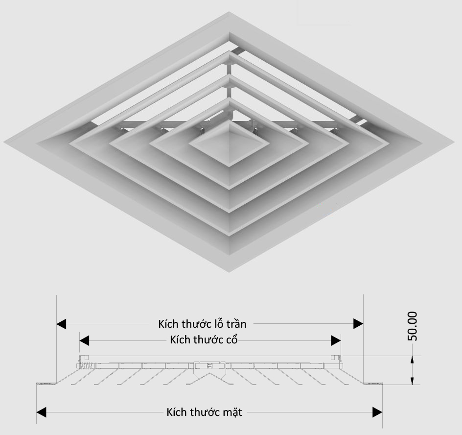 Cửa gió khuếch tán 300×300 2 Kich thước cửa gió khuếch tán