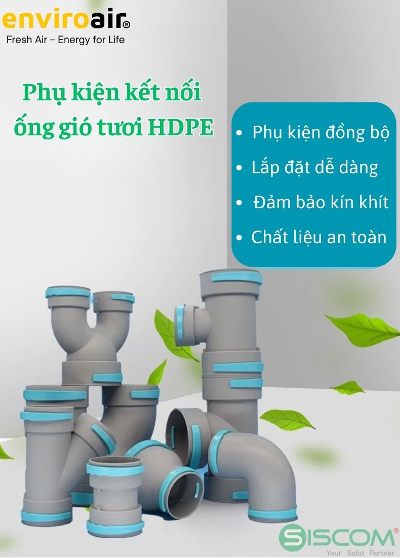 Ống gió nhựa HDPE D75 3 Phụ kiện đồng bộ